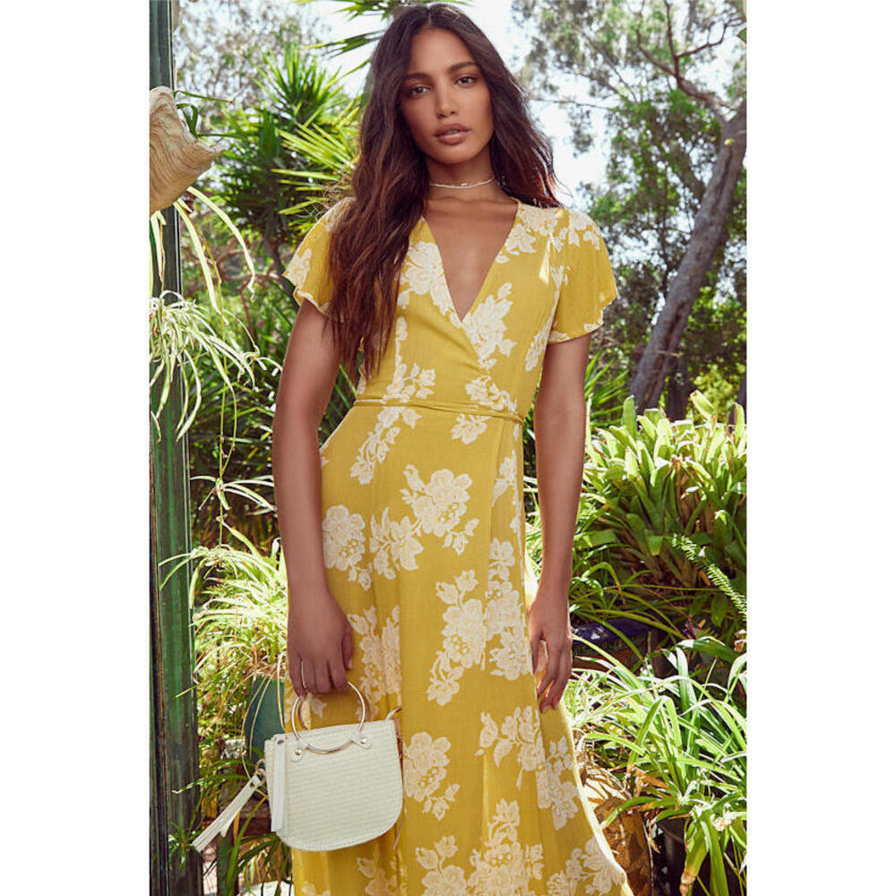 Lulus Heart Of Marigold Yellow Floral Print Wrap Maxi Dress - Size X-Large
